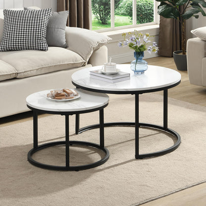 Coffee Table, Modern Side Table, Round Nesting Tables Tet of 2, Round Coffee Table for Living Room, Bedroom, Office, 70cm*50cm, White