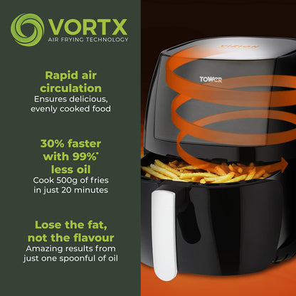 Tower T17072 Vortx Vizion Digital Air Fryer with Rapid Air Circulation, 7L, 1800W, Black