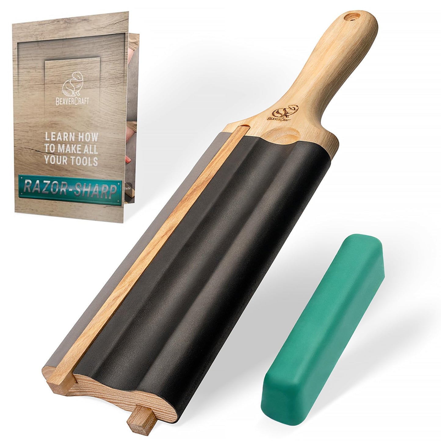 BeaverCraft LS5P1 Wood Carving Strop Wood Gouge Hook Knife Sharpening Honing Tools Stropping Kit Leather Paddle Spoon Tools Sharpening Kit Sharpener