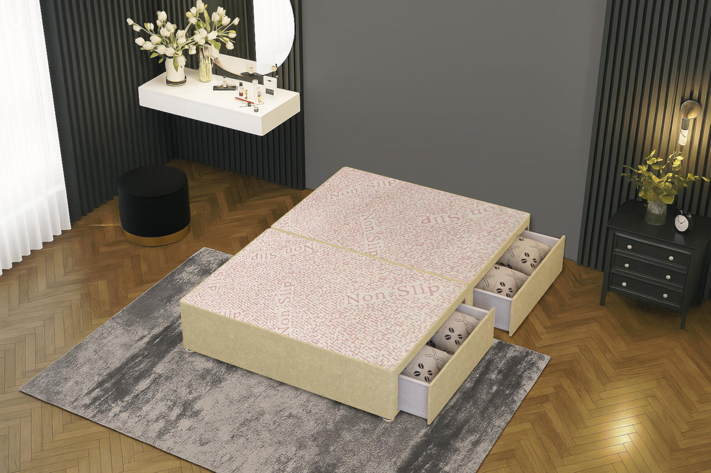 Bed Centre Flexby Divan Bed Base, 3FT Single, Linen Beige Fabric