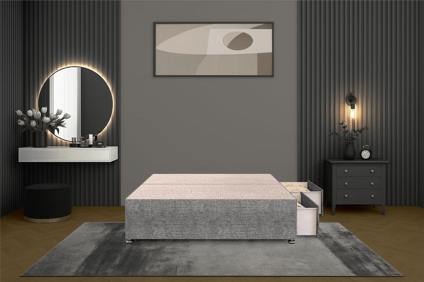 Bed Centre Flexby Divan Bed Base Only with 2 Drawers (Same Side), No Headboard - Available in 3FT, 4FT, 5FT & 6FT