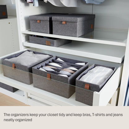 Love it Store it Premium Drawer Box, 2 Pieces, Fabric Wardrobe Organiser, Set of 6 Compartments, Grey, 30 x 30 x 15 cm