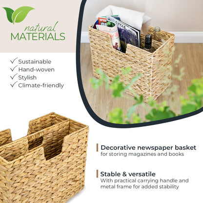 HMF Magazine Rack, Newspaper Basket woven from water hyacinth | 2 compartments | 40 x 20 x 33 cm