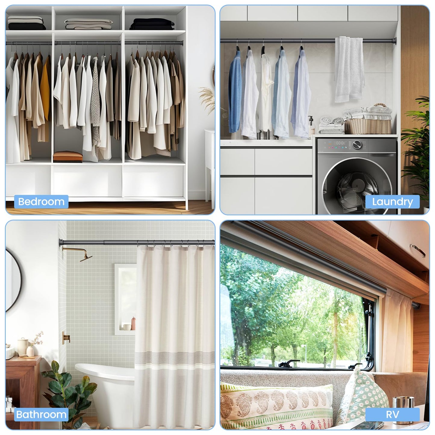 Ruiony Wardrobe Rail, 43 to 173 CM Heavy-Duty Stepless Adjustable Wardrobe Hanging Rail, 3.3 CM Diameter Metal Wardrobe Pole for Wardrobes