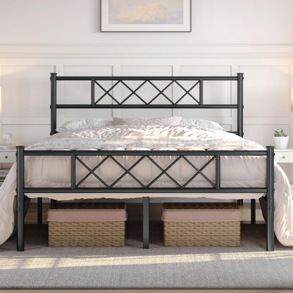Yaheetech 5ft King Metal Bed Frame with Cross-design Headboard, Black