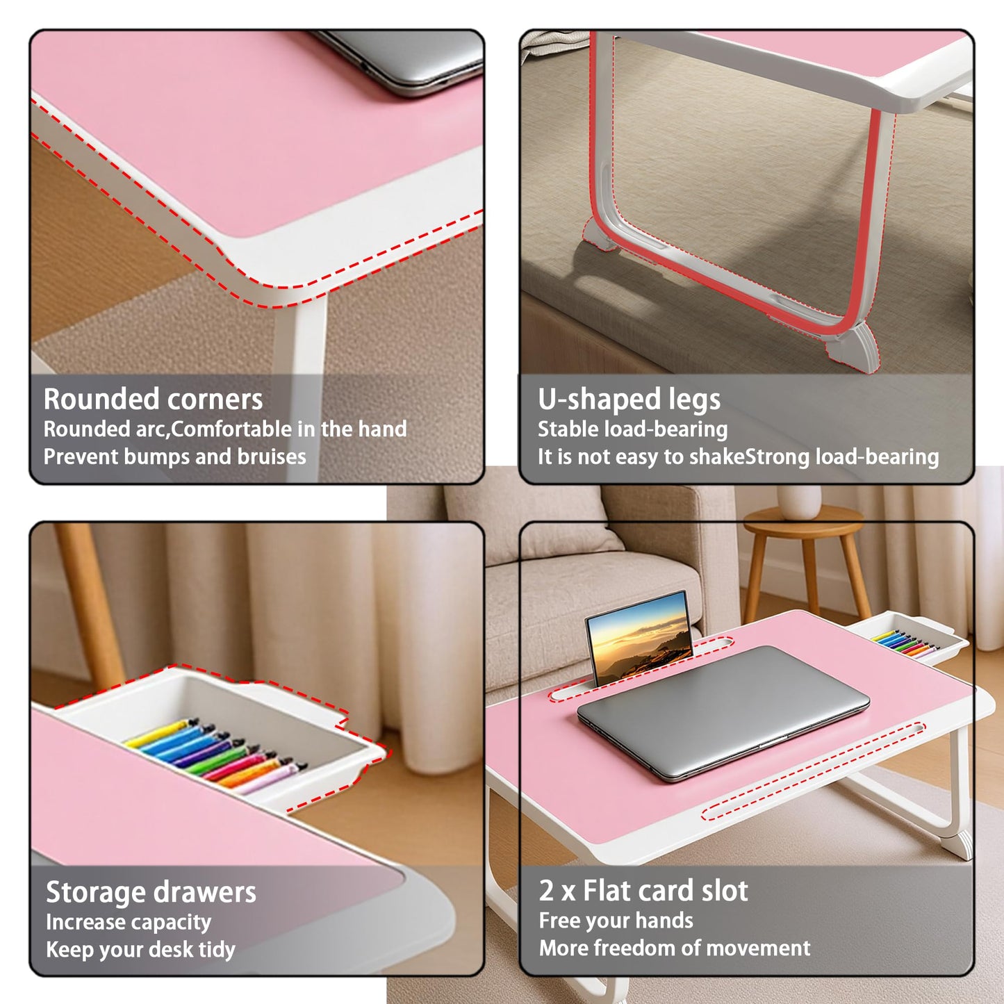 Lap Desk, Bed Table with Drawer, for Laptop, Reading, Writing, Eating & Watching Movies on Bed, Sofa, or Floor, Office and Home (Red)