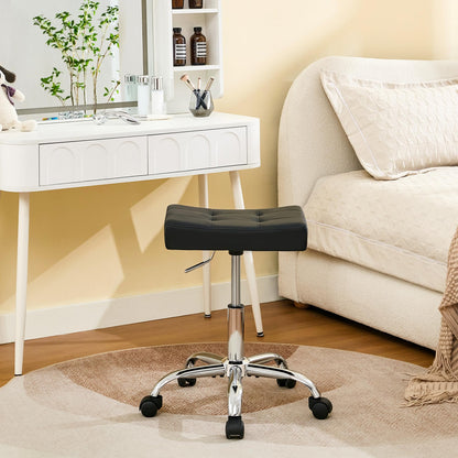 FIRAVOE Office Stool with Wheels (136 kg Capacity) (Adjustable Height 43.5–54.5 cm) Black Faux Leather Workbench Stool