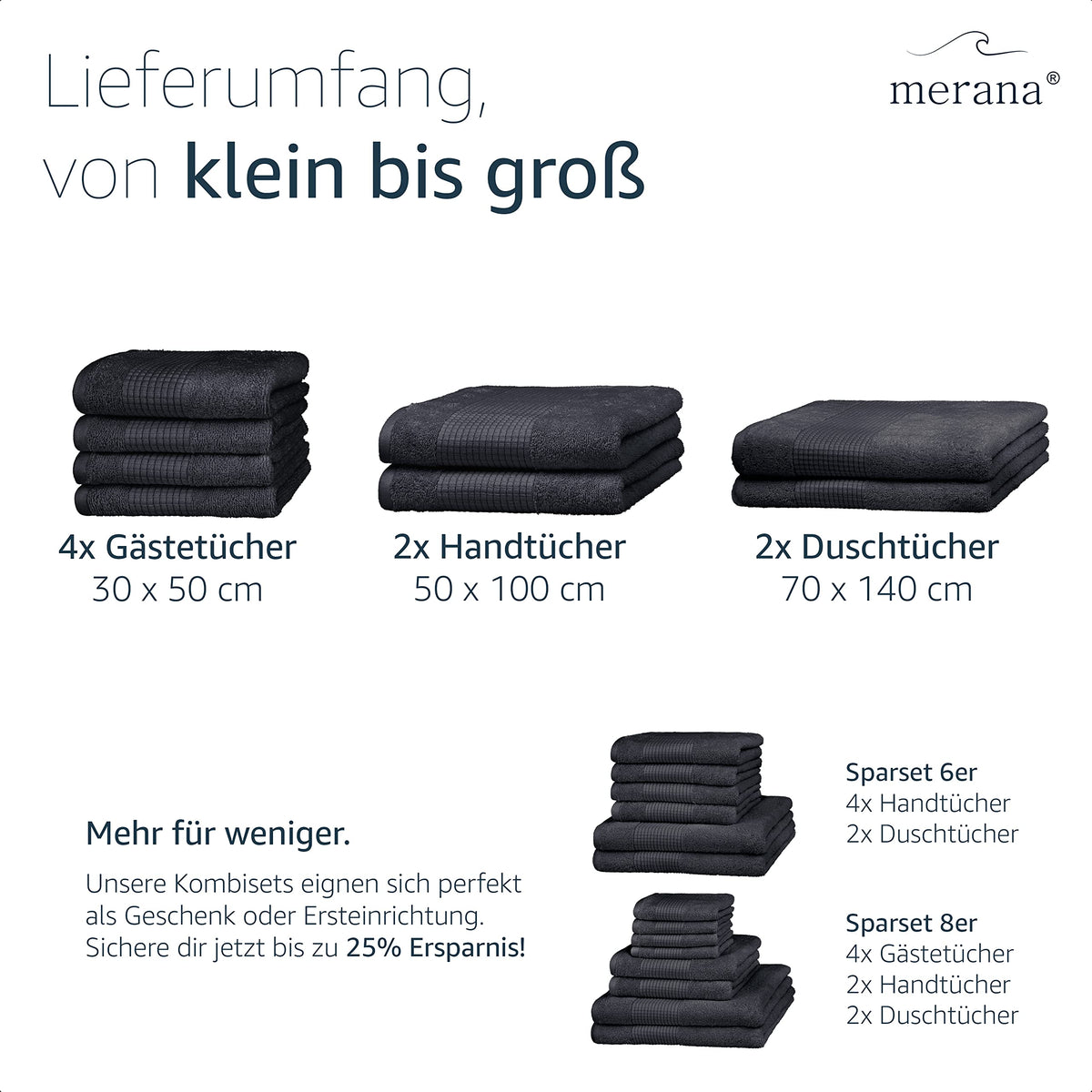 Merana Rome Hand Towel Set, Absorbent, Soft and Lint-Free, Terry Luxury Quality, 100% Cotton, Oeko-Tex, 590 GSM