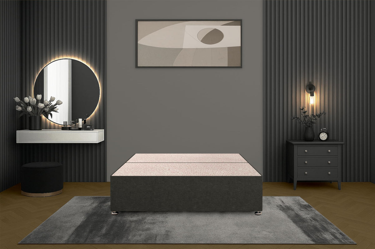 Bed Centre Bliss Grey Linen Divan Base – 4FT6 Double (135×190 cm) | No Drawers, No Headboard | Orthopaedic Platform Support | Breathable Linen