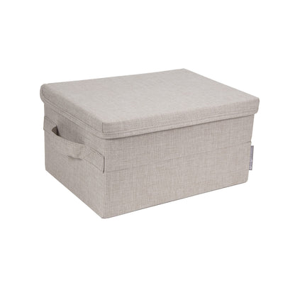 Bigso Box of Sweden Small Storage Box with Lid and Handle - Fabric Storage Box Made of Polyester and Cardboard in Linen Look