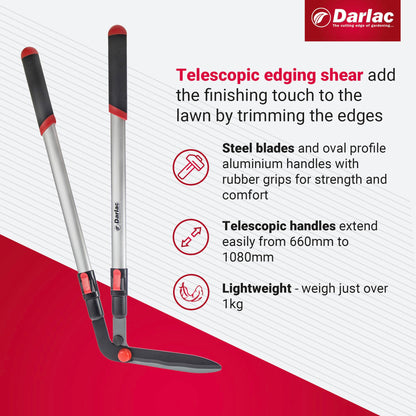 Darlac Telescopic Edging Shear ? Garden Lawn Edging Shears with Extendable Handles & Razor-Sharp Blade ? Adjustable to Any Gardener's Height ?