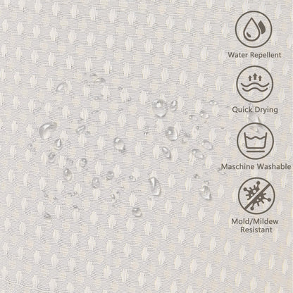 FIISAYL Shower Curtain for Bathroom, Weighted Hem, Waterproof and Anti Mould Resistant Waffle Fabric Curtains with 12 Hooks, Machine Washable