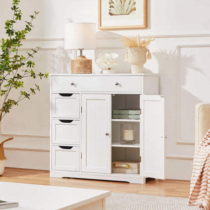 Yaheetech Bathroom Floor Cabinet with 4 Drawers & 2 Doors, White