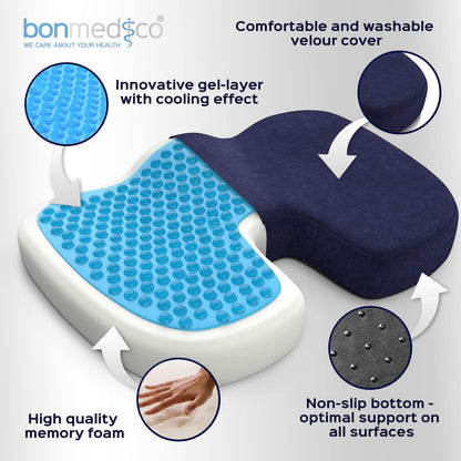 Gel Seat Cushions for Pressure Relief – Non-Slip Memory Foam Coccyx Cushion for Tailbone Pain Relief, Orthopaedic Seat Cushion for Office Chair & Car