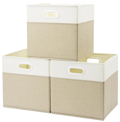 SOCOHOME Fabric Storage Boxes,33x38x33cm Storage Cube, Foldable Storage Baskets for Shelf Nursery Closet(Light Khaki/Cream White, 3 Pack)