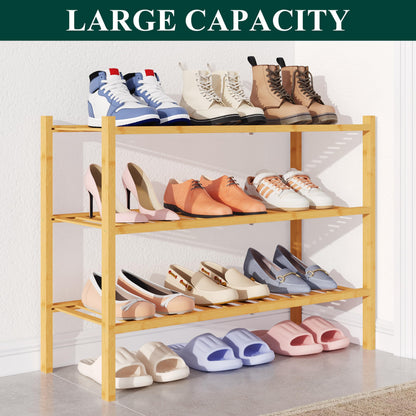 smiry Natural Bamboo Shoe Rack, 3 Tier Wooden Stackable Shoe Storage Organiser, Free Standing Shoes Storage Shelf for Entryway, Hallway, Small Spaces