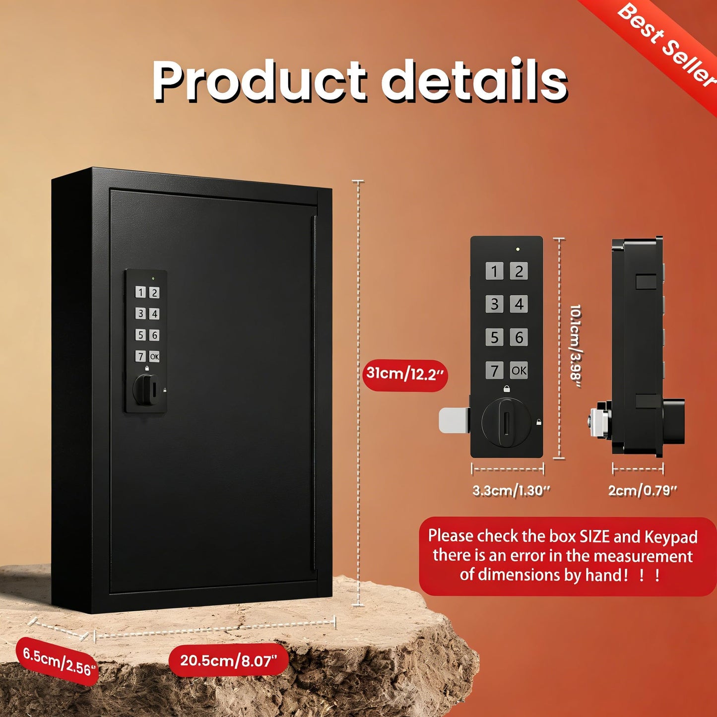 Grimtron Electronic 40 Key Safe Wall Mounted, Black Key Lock Box With Code