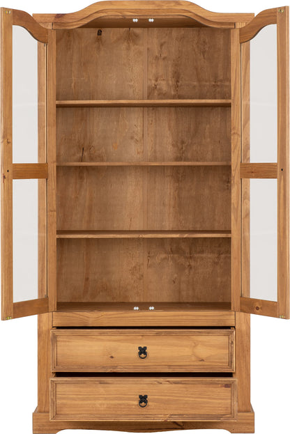 Seconique Corona 2 Door 2 Drawer Glass Display Unit,Distressed Waxed Pine