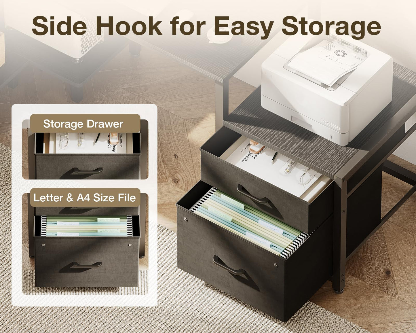 Coleshome Corner Desk with Drawers, 160x80cm L Shaped Computer Desk with Storage Shelves & CPU Stand