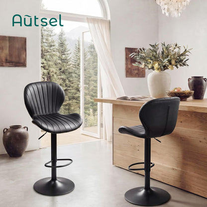 Bar Stools Set of 2, 360°Swivel Bar Chairs, Kitchen Dining Stools, Black