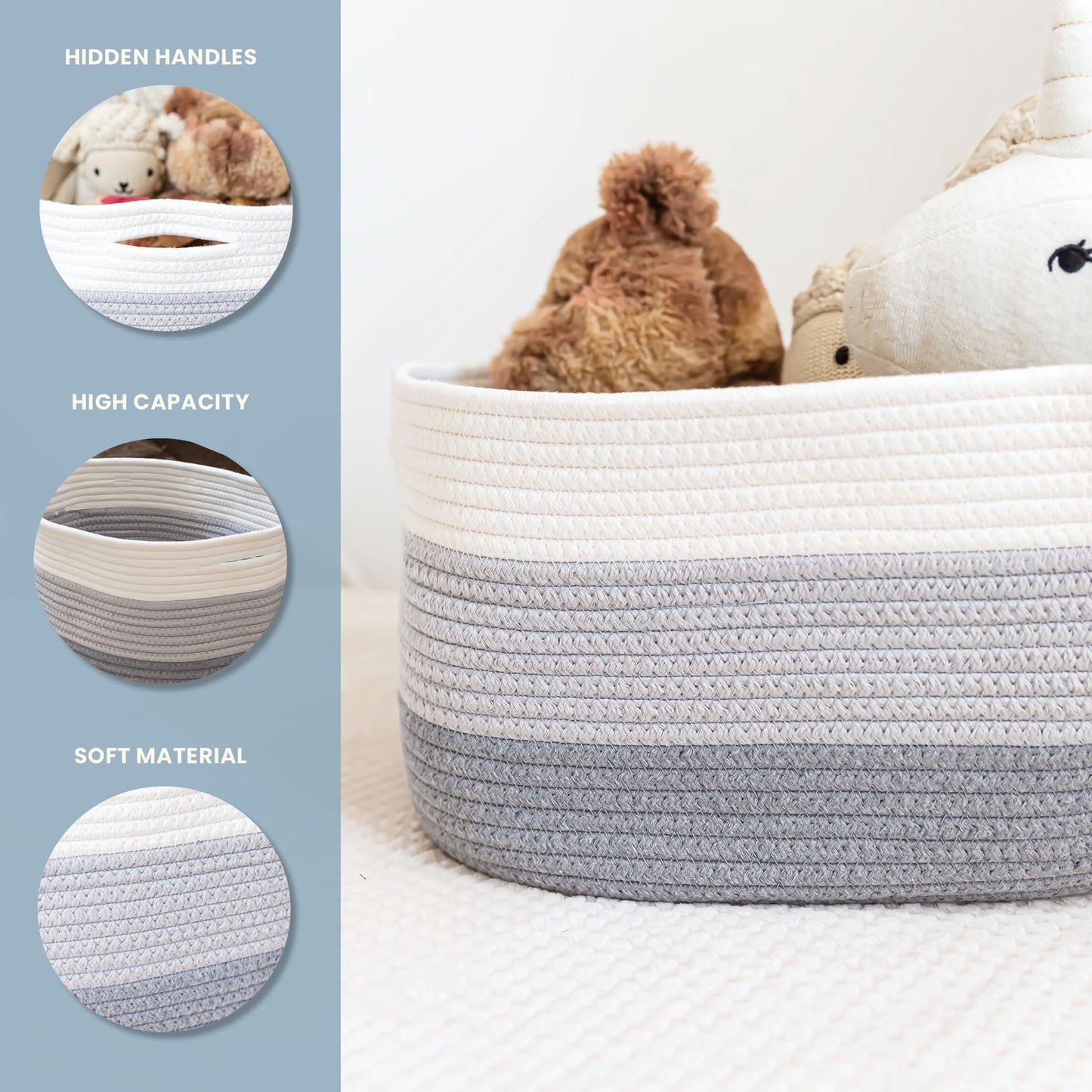 OrganiHaus 3-Pack Cotton Rope Cube Storage Baskets, Decorative Living Room, Bedroom, Closet, Home Organizing bin, Shelf and Table Top Decor