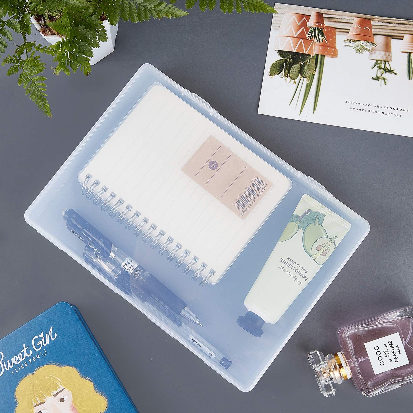 BENECREAT 22.5x16.5x3.3cm 4 Pack Rectangle Clear Plastic Storage Containers Large Box Case with Flip-Up Lids for Small Items, Notebook, Pen