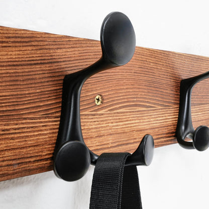 HONSKY Wall Mounted Coat Rack, 76cm Rustic Brown, 5 Black Sturdy Aluminium Alloy Triple Hooks(15 Hanging Points), Wall Coat Hanger for Entrance Hall