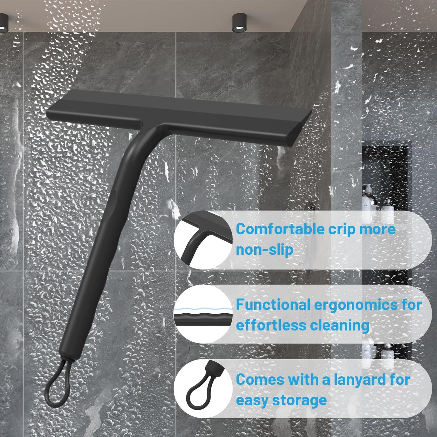 Shower Squeegee, Window Squeegee for Shower Doors with Hook