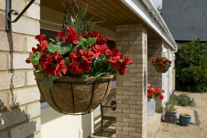 GreenBrokers 2X Artificial Round Coir Hanging Baskets with White Geraniums (Set of 2), 52cms