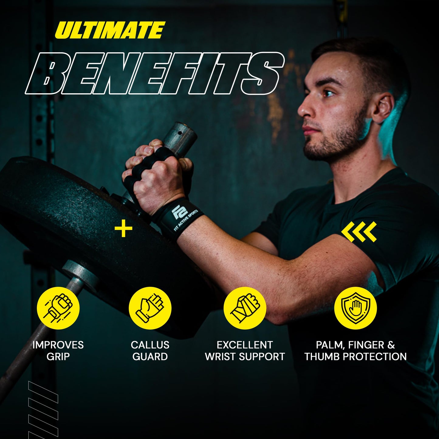 Fit Active Sports New Ventilated Weight Lifting Gloves with Built-In Wrist Wraps, Full Palm Protection & Extra Grip. Workout Grips for Pull Ups, Cross