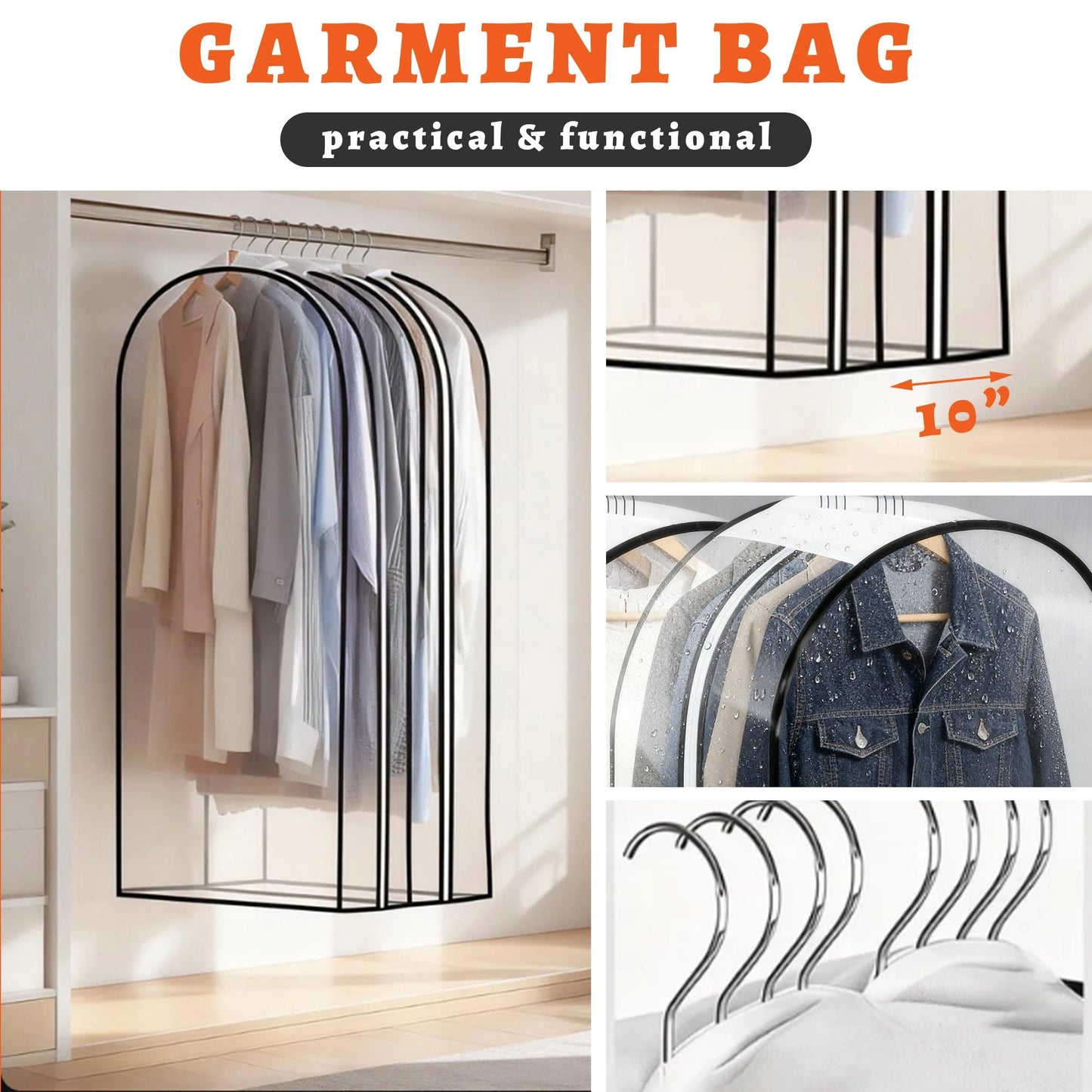 2Pcs Garment Bags for Open Closet, Full Clear Clothes Covers with Zipper for Hanging Clothes, Clothes Covers for Coats, Suit, Jackets, Windbreaker
