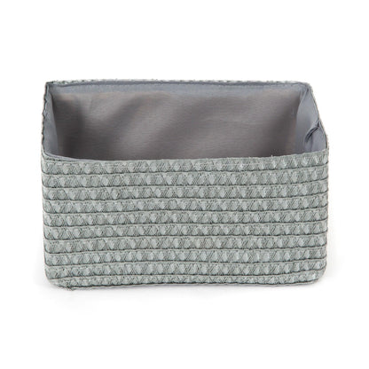Compactor Rectangle Storage Basket with Pull Handle, Woven Storage Box Reinforced with Cardboard, For Cupboard, Desk and Shelf Storage