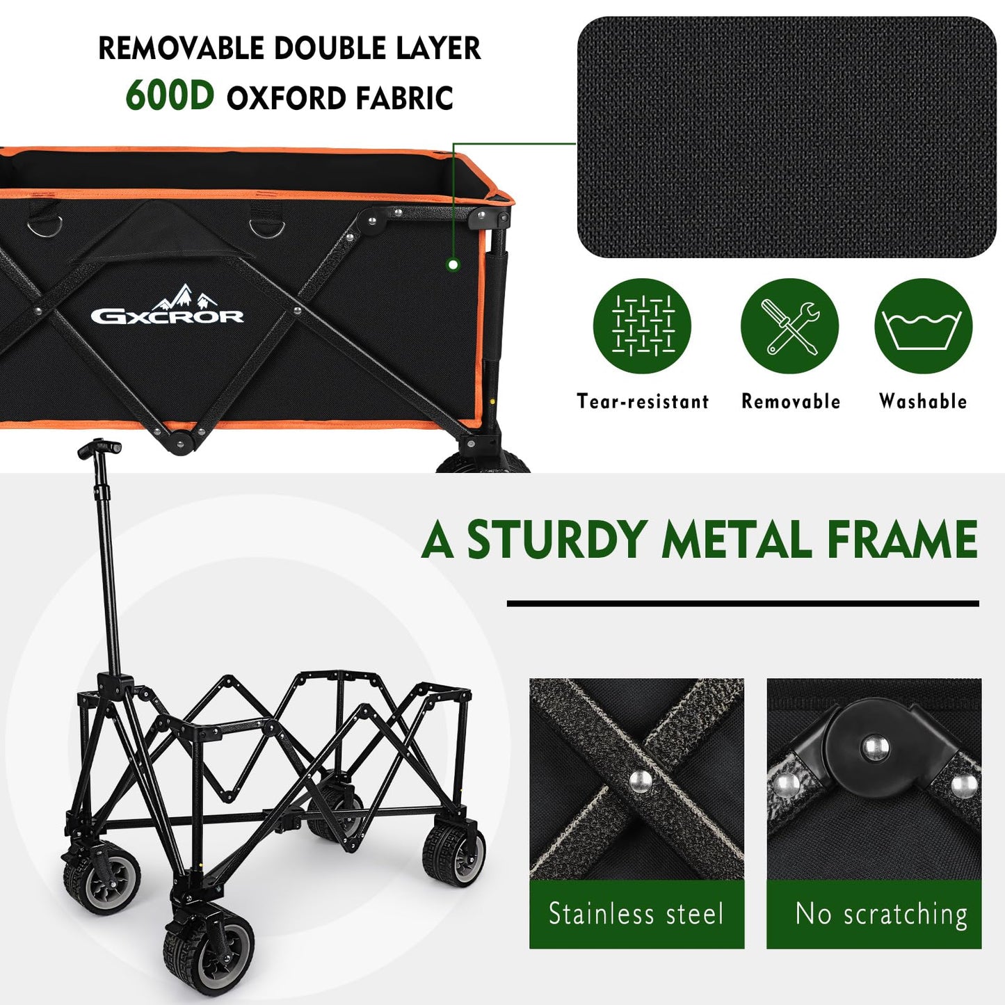 Folding Festival Trolley Collapsible Camping Garden Trolley Cart with 200KG Capacity, Heavy Duty Outdoor Beach Wagon, All Terrain Utility Wagon for