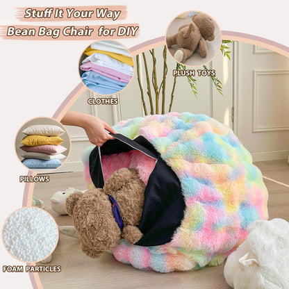 LIFEREVO Kids Fluffy Faux Rabbit Fur Bean Bag Chair Cover, No Filler, Grey