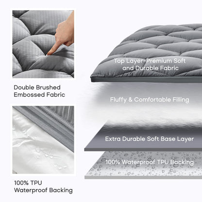 SONIVE Waterproof Thick Mattress Topper Ultra Fluffy Soft Topper Breathable Pad Machine Washable Fitted Mattress Protector Bedding for Single Bed,