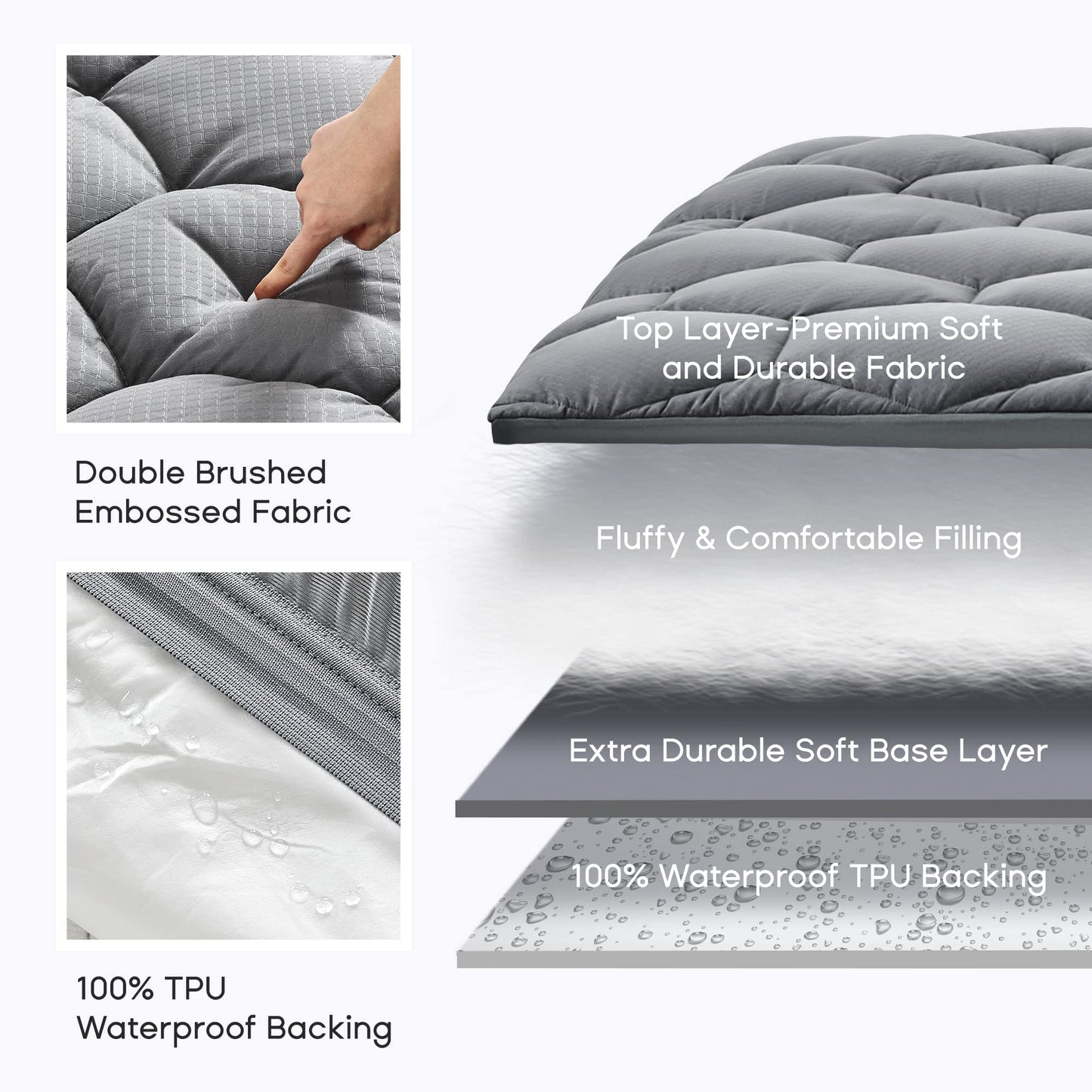 SONIVE Waterproof Mattress Topper Ultra Fluffy Soft Pad Breathable Noiseless Fitted Mattress Thick Protector Premium Alternative Filling Topper for