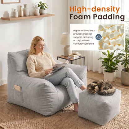 Pamapic Bean Bag, Bean Bag Chair Indoor Outdoor Weather Resistant, Large Beanbag Sofa with Footstool, BeanBag Adult with FIlling Included