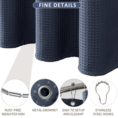 FY&XZH Heavy-Duty Waffle Weave Shower Curtain with Stainless Steel Hooks, Thick Fabric for Bathroom, Hotel, Spa & Salon-275 x 183cm (Navy Blue)