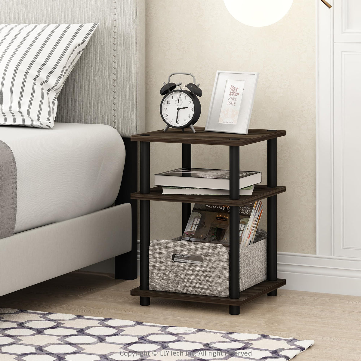 Furinno TURN-N-TUBE Side Table, 3-Tier End Table, Open Shelves Nightstand, Night Stand, Bedside Table, Easy Assembly, for Living Room, Bedroom
