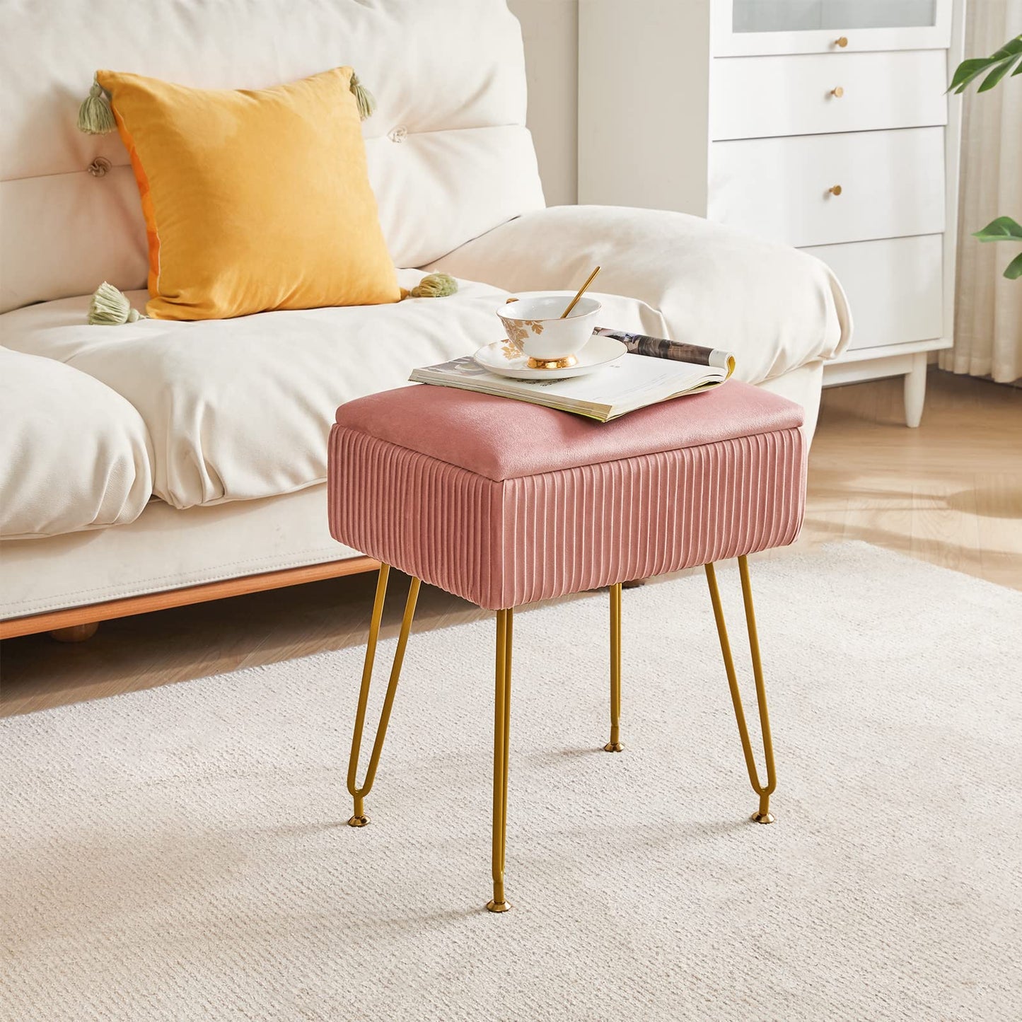 YMYNY Storage Ottomans, Chair Stool Upholstered, Footstool Velvet Bench, Dressing Table Stool, Pouf Couch Stool, Metal Legs, Removable Cover, for