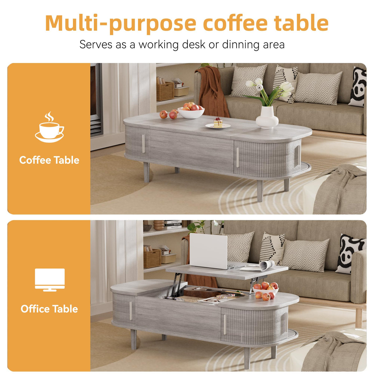 PURFINO Coffee Table with Lift Top - Wooden Modern Centre Table with Unique Textured & Hidden Storage, for Living Room, Bedroom, Small Space