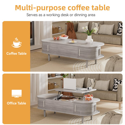 PURFINO Coffee Table with Lift Top - Wooden Modern Centre Table with Unique Textured & Hidden Storage, for Living Room, Bedroom, Small Space