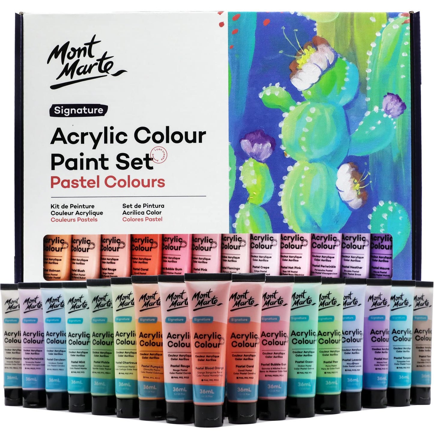 Mont Marte Acrylic Paint Pastel Set  48 x 36ml  Modern Pastel Colours for Canvas, Cardboard, Paper, Leather and more