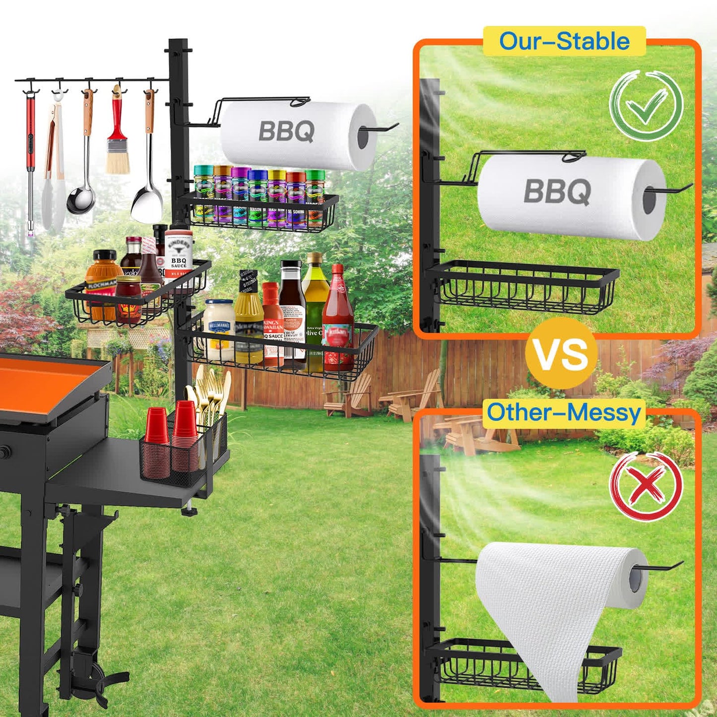 CONCONS Grill Caddy, BBQ Outdoor Kitchen Accessories for Camper, Barbeque Grill Accessories, Camping Kitchen, Barbeque Caddy for Outdoor Grill, Picnic