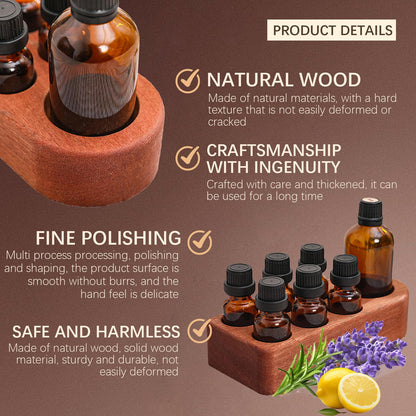 Wisnewth Wooden Essential Oil Holder with 7 Holes (4cmx6 & 6cmx1), Retro Desktop Display Rack for Bathroom Vanity Desk Organizer