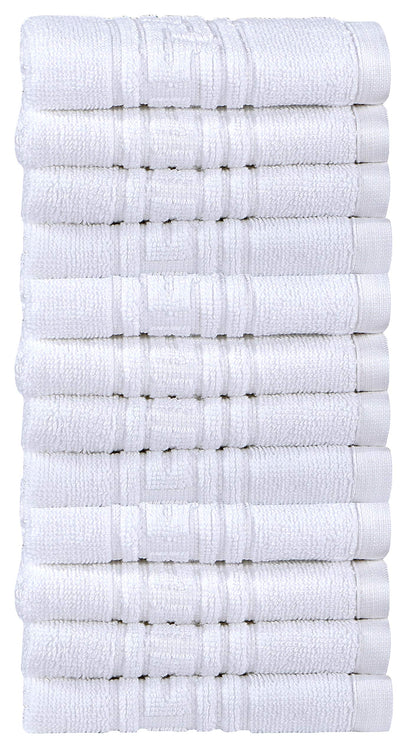 Divine Textiles 100% Egyptian Cotton Flannel Face Cloths Wash Towel Set - White 12 Pack, 30 x 30 cm