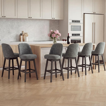 Bar Stools Set of 6, 360° Swivel Counter Stools with Upholstered Seat, Wooden Frame & Nailhead Trim