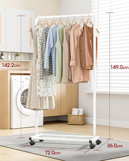 Sakugi Clothes Rail - Movable Clothes Rack with Bottom Shoes Shelf, Heavy-Duty Clothing Rail for Hanging Clothes, Coats, Dresses, Clothes Rail for