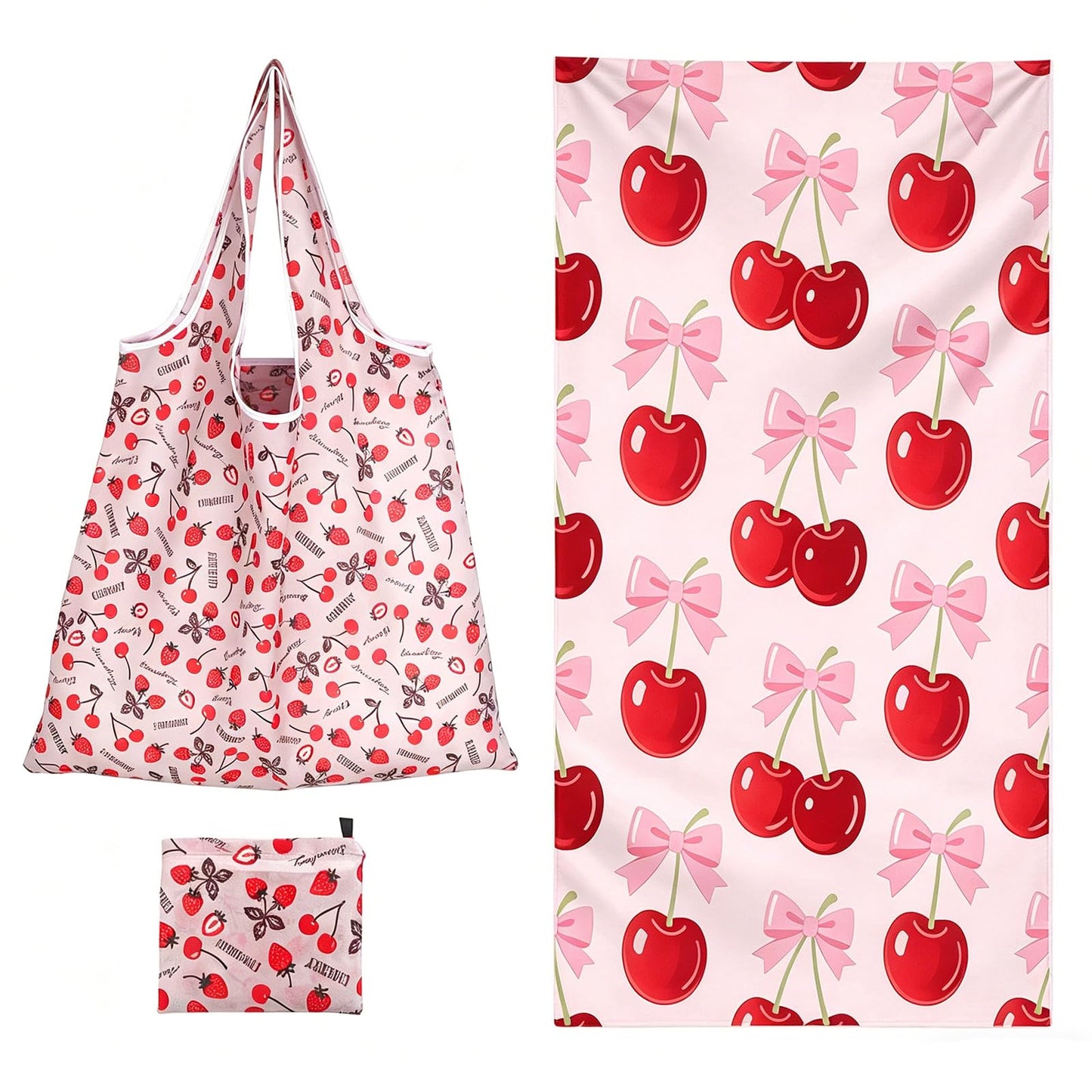 QuidToyzian Cherries Cotton Beach Towel，Fruit Pattern Towel, Absorbent Quick Dry & Skin-Friendly For Beach, Pool, Travel, Camping, And Home Lounger