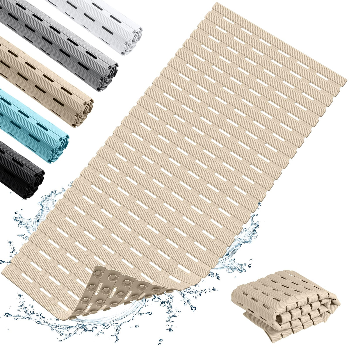 OTHWAY Non Slip Shower Mats, 43 x 93CM Shower Mats for Inside Shower, Soft TPE Bath Mat for Tub Non Slip, Anti Slip Shower Floor Matwith Suction Cups
